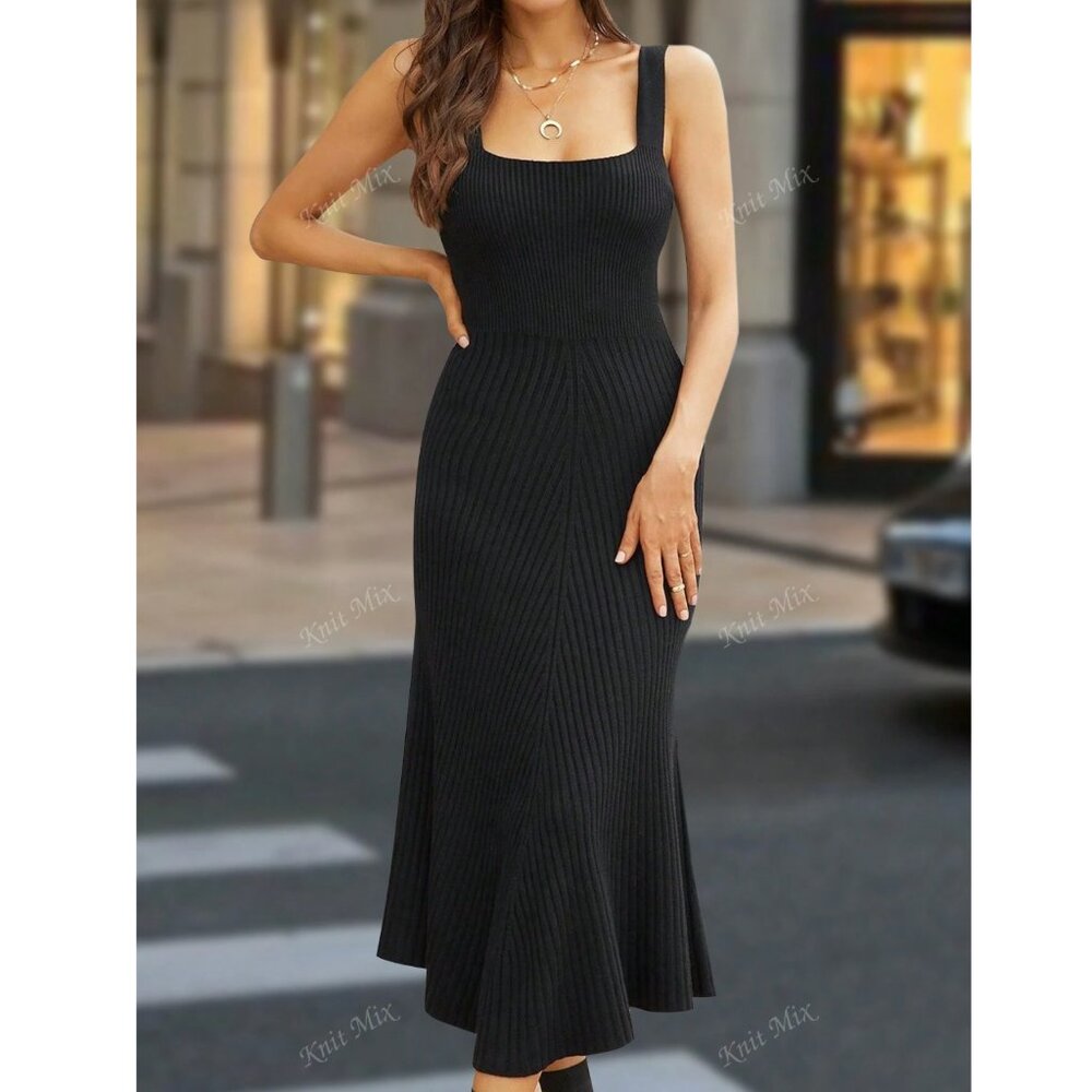 NWT - Knit Mix Rib-Knit Sleeveless Midi Sweater Dress - Black - Size Small
